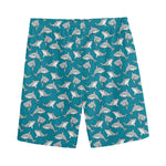 Cartoon White Shark Pattern Print Men's Sports Shorts
