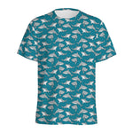 Cartoon White Shark Pattern Print Men's Sports T-Shirt