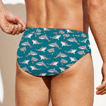 Cartoon White Shark Pattern Print Men's Swim Briefs