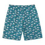 Cartoon White Shark Pattern Print Men's Swim Trunks