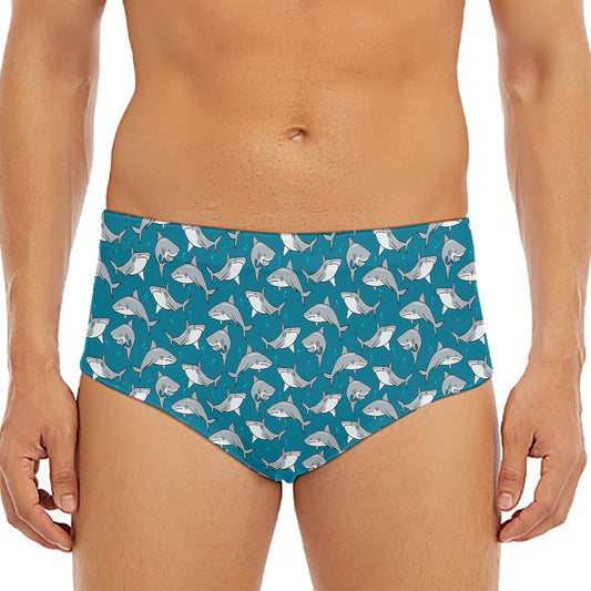 Cartoon White Shark Pattern Print Men's Triangle Swim Briefs