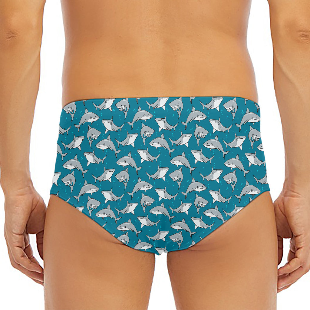 Cartoon White Shark Pattern Print Men's Triangle Swim Briefs