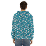 Cartoon White Shark Pattern Print Men's Velvet Pullover Hoodie