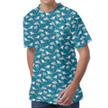 Cartoon White Shark Pattern Print Men's Velvet T-Shirt