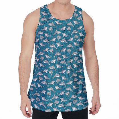 Cartoon White Shark Pattern Print Men's Velvet Tank Top