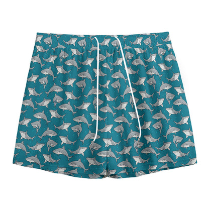 Cartoon White Shark Pattern Print Mesh Shorts