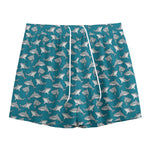 Cartoon White Shark Pattern Print Mesh Shorts