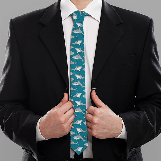 Cartoon White Shark Pattern Print Necktie