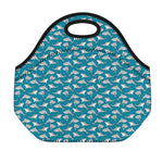 Cartoon White Shark Pattern Print Neoprene Lunch Bag