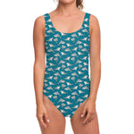 Cartoon White Shark Pattern Print One Piece Swimsuit