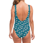 Cartoon White Shark Pattern Print One Piece Swimsuit