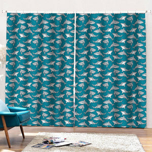 Cartoon White Shark Pattern Print Pencil Pleat Curtains