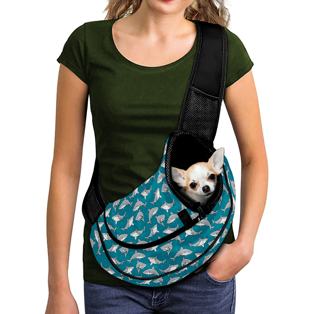 Cartoon White Shark Pattern Print Pet Sling Carrier