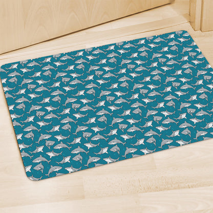 Cartoon White Shark Pattern Print Polyester Doormat