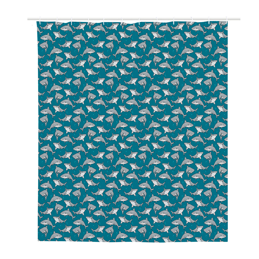 Cartoon White Shark Pattern Print Polyester Shower Curtain