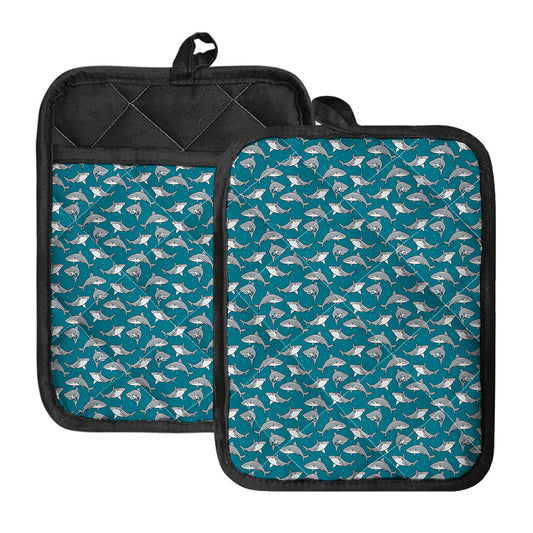 Cartoon White Shark Pattern Print Pot Holders With Pocket