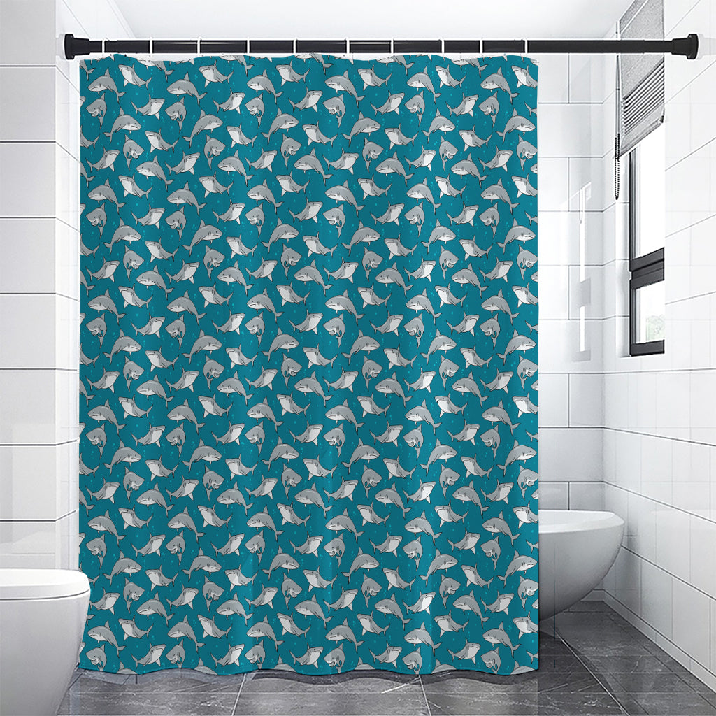 Cartoon White Shark Pattern Print Premium Shower Curtain