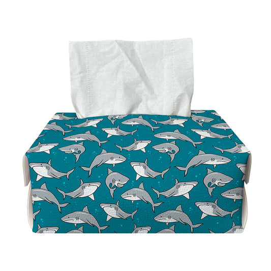 Cartoon White Shark Pattern Print Rectangle Tissue Box Cover