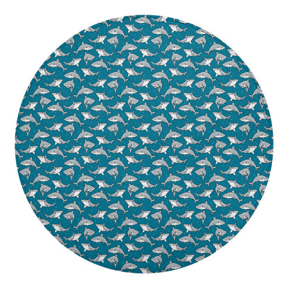 Cartoon White Shark Pattern Print Round Blanket