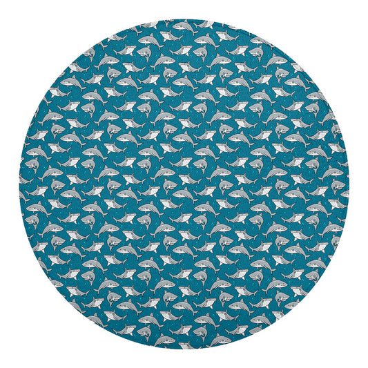 Cartoon White Shark Pattern Print Round Blanket