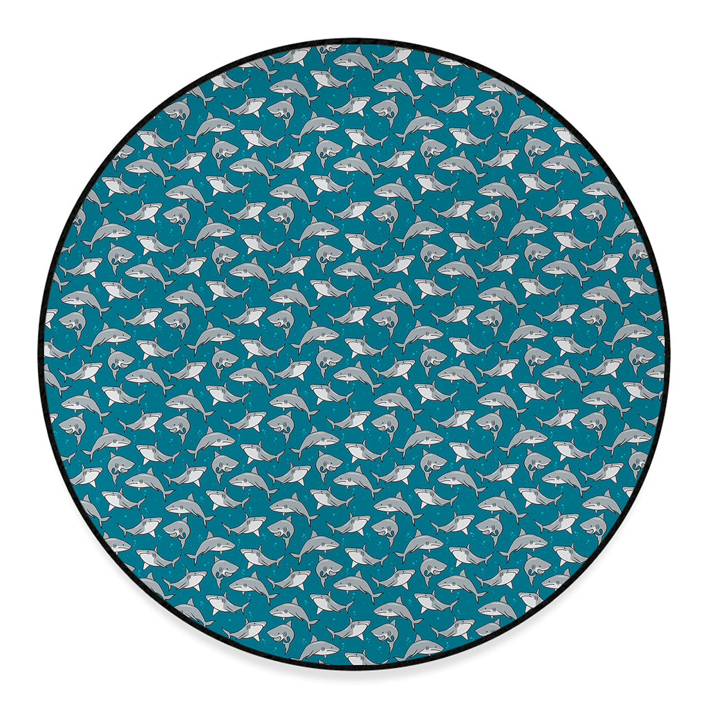 Cartoon White Shark Pattern Print Round Floor Mat