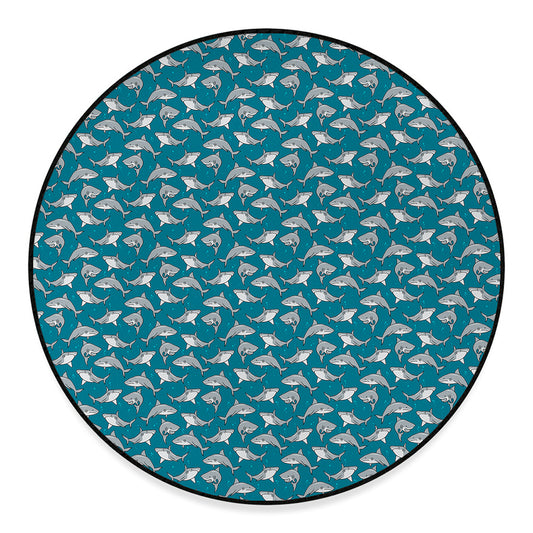 Cartoon White Shark Pattern Print Round Floor Mat