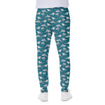 Cartoon White Shark Pattern Print Scuba Joggers