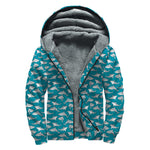 Cartoon White Shark Pattern Print Sherpa Lined Zip Up Hoodie