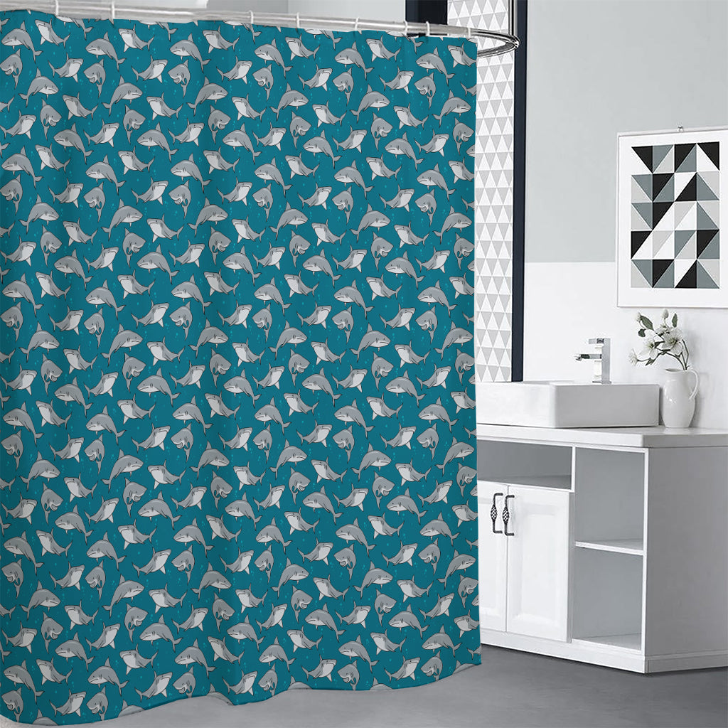 Cartoon White Shark Pattern Print Shower Curtain