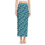 Cartoon White Shark Pattern Print Side Slit Maxi Skirt