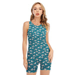 Cartoon White Shark Pattern Print Sleeveless One Piece Swimsuit