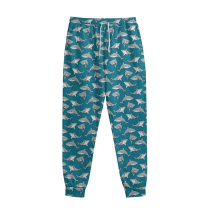 Cartoon White Shark Pattern Print Sweatpants
