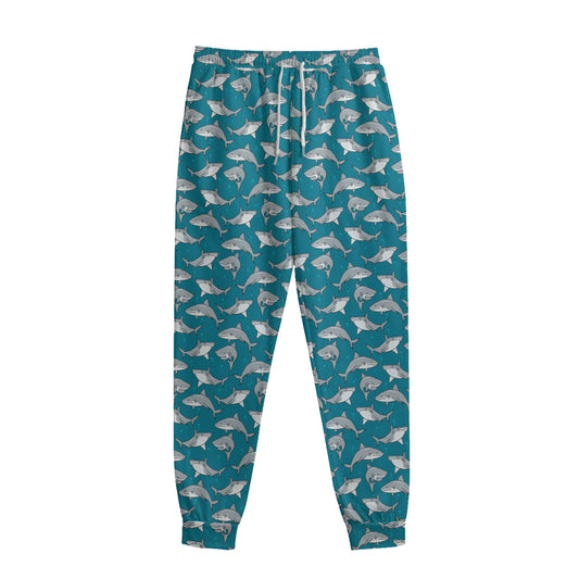 Cartoon White Shark Pattern Print Sweatpants