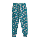 Cartoon White Shark Pattern Print Sweatpants