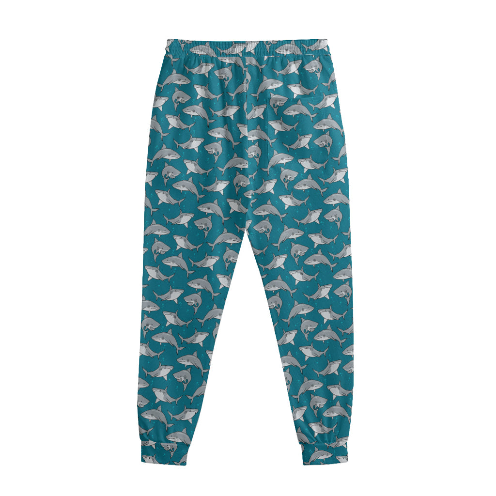 Cartoon White Shark Pattern Print Sweatpants