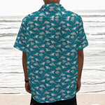 Cartoon White Shark Pattern Print Textured Short Sleeve Shirt
