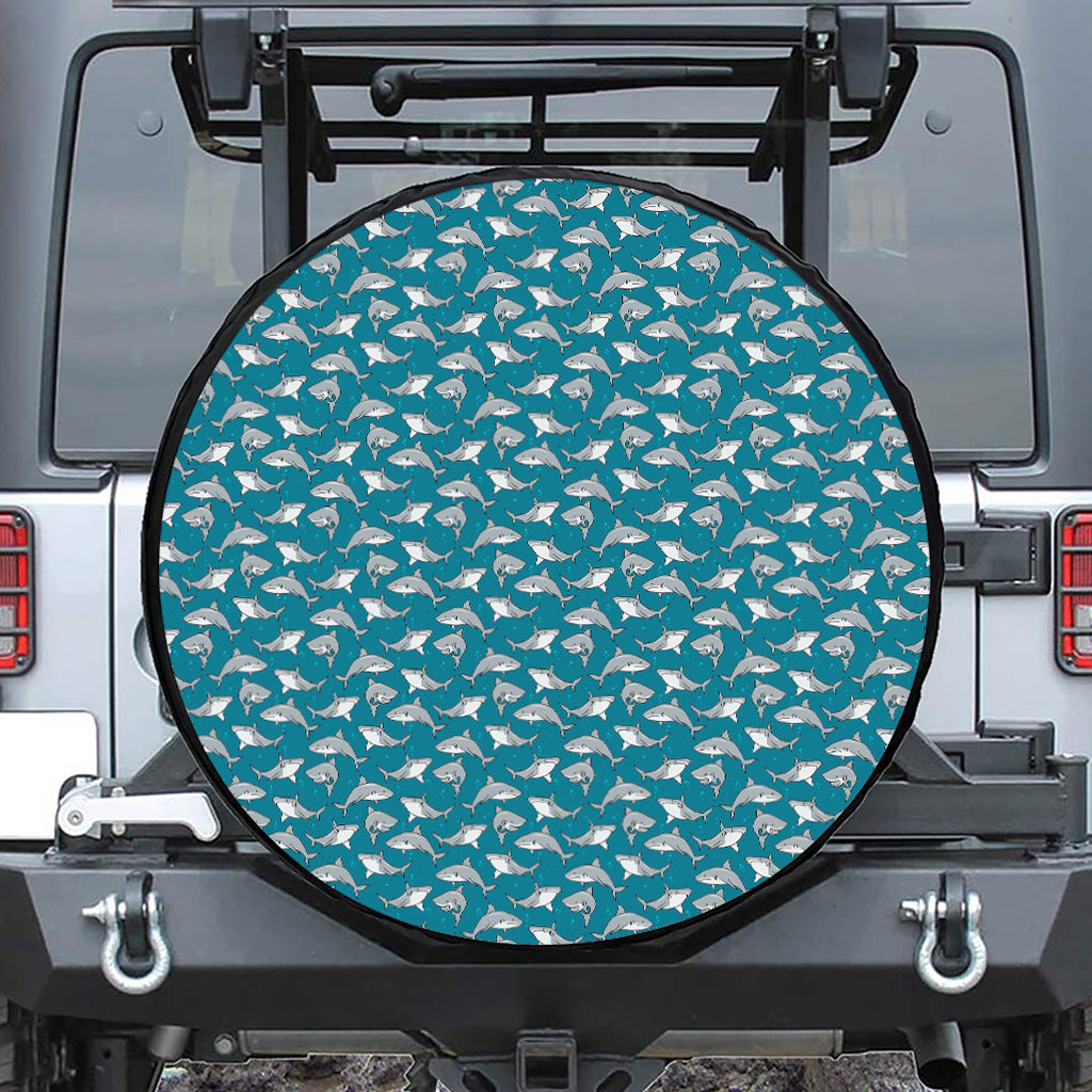 Cartoon White Shark Pattern Print Tire Cover