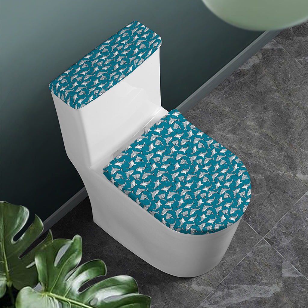 Cartoon White Shark Pattern Print Toilet Lid And Tank Cover Set
