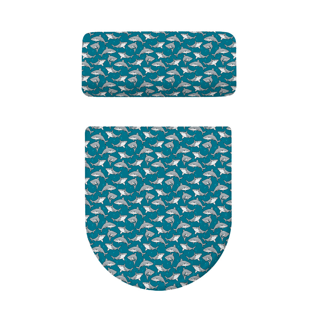 Cartoon White Shark Pattern Print Toilet Lid And Tank Cover Set