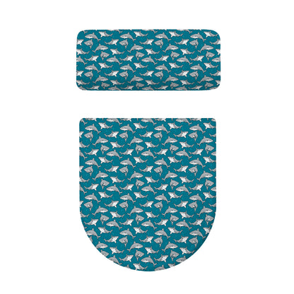 Cartoon White Shark Pattern Print Toilet Lid And Tank Cover Set