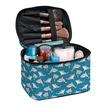 Cartoon White Shark Pattern Print Travel Makeup Bag