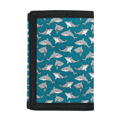 Cartoon White Shark Pattern Print Trifold Wallet