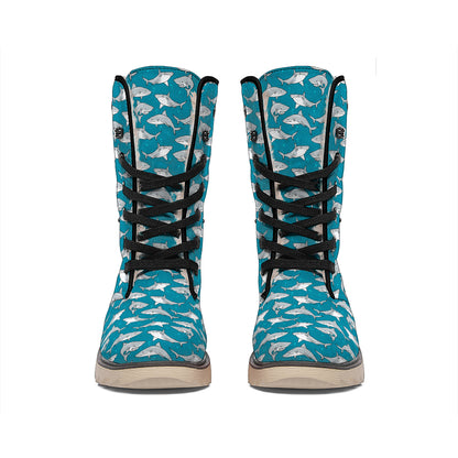 Cartoon White Shark Pattern Print Winter Boots