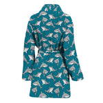 Cartoon White Shark Pattern Print Women's Bathrobe