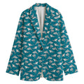 Cartoon White Shark Pattern Print Women's Blazer