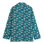 Cartoon White Shark Pattern Print Women's Blazer