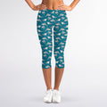 Cartoon White Shark Pattern Print Women's Capri Leggings