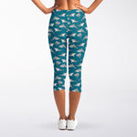 Cartoon White Shark Pattern Print Women's Capri Leggings