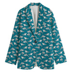 Cartoon White Shark Pattern Print Women's Cotton Blazer