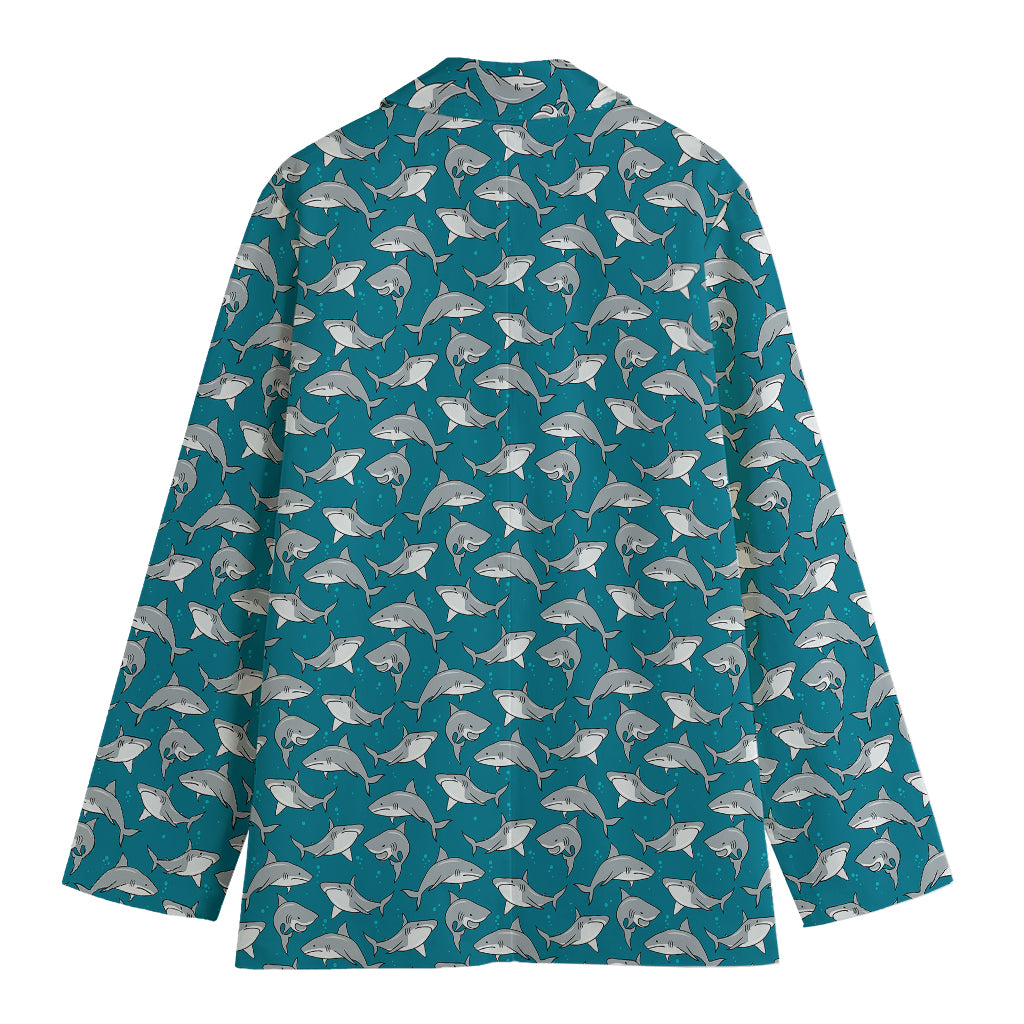 Cartoon White Shark Pattern Print Women's Cotton Blazer
